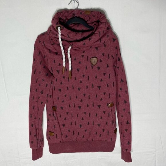 Wanakome Burgundy Cowl Neck Hoodie W Tree Print XS - Picture 1 of 16
